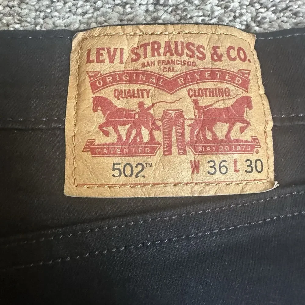 Levis 502 Jeans Mens 36x30 Black Regular Tapered Mid Rise Stretch Modern Denim